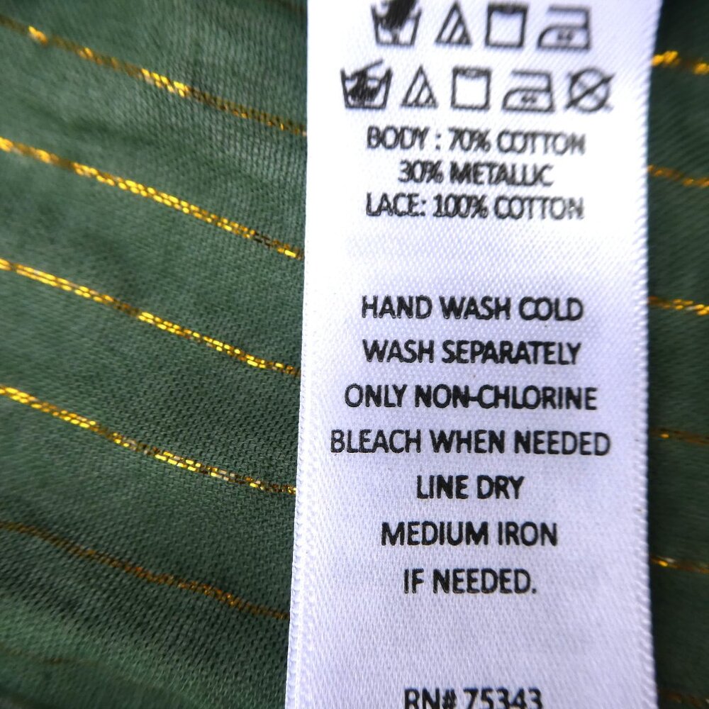 Rachel Zoe Metallic Kimono Blouse Flying Bird Print Boho Peasant Green Red Gold - Picture 9 of 9